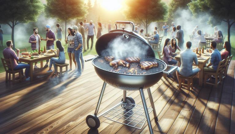 Barbecue é um método de cozimento que utiliza fogo lento e fumaça para preparar principalmente carnes. É também o termo utilizado para referir-se ao evento social onde alimentos são preparados dessa maneira. (imagem gerada com inteligência artificial)