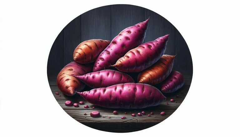 A batata-doce é um tubérculo comestível rico em vitaminas, minerais e fibras. Possui variedades de cores como laranja, roxa e branca, cada uma com características nutricionais específicas. É versátil na culinária e benéfica à saúde. (imagem gerada com inteligência artificial)