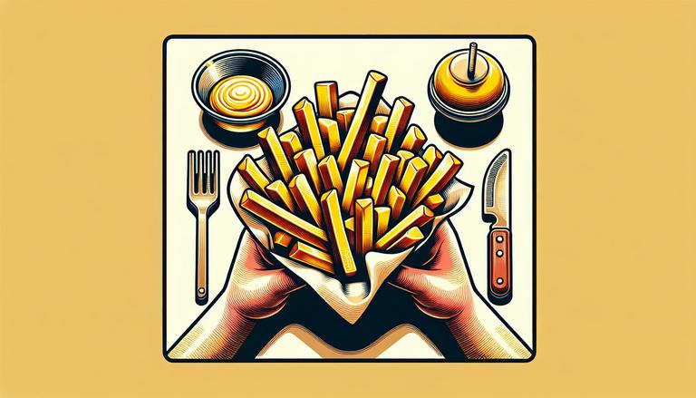 A batata frita é um prato feito de batatas cortadas em tiras e fritas em óleo quente até ficarem crocantes. É popular como acompanhamento e lanche. (imagem gerada com inteligência artificial)