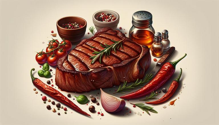 Bife é uma fatia de carne, geralmente de boi, que pode ser preparada de diversas maneiras, como grelhada, frita ou assada, e é comum em diversas culinárias pelo mundo. (imagem gerada com inteligência artificial)