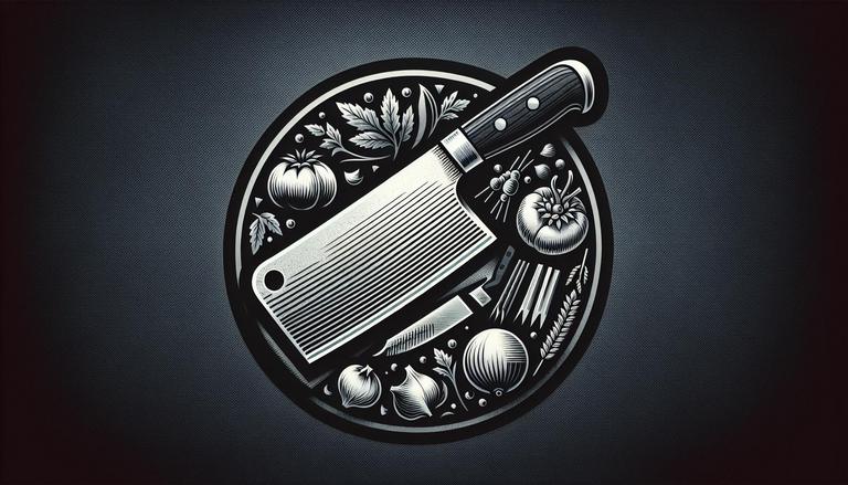 Cutelo é uma faca de cozinha larga e pesada, utilizada principalmente para cortar ossos e carnes grossas, tendo também aplicações em picar e triturar outros alimentos. (imagem gerada com inteligência artificial)