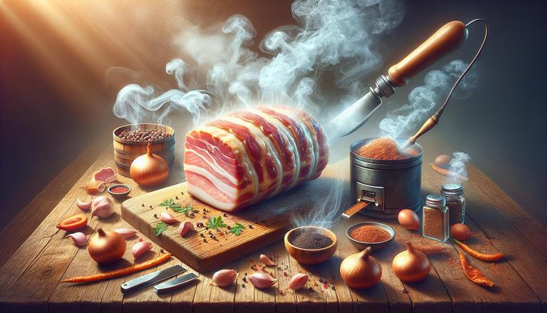 Defumação é uma técnica de conservação e preparo de alimentos que utiliza fumaça para conferir sabor, aroma e aumentar a durabilidade dos produtos. (imagem gerada com inteligência artificial)