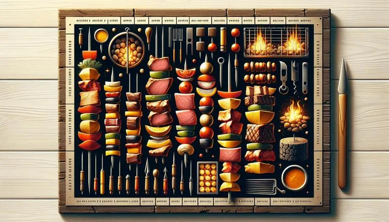 Espeto é uma haste, geralmente de metal ou madeira, usada para assar carnes, legumes ou outros alimentos ao fogo ou na brasa, mantendo-os suspensos e facilitando o cozimento uniforme. (imagem gerada com inteligência artificial)
