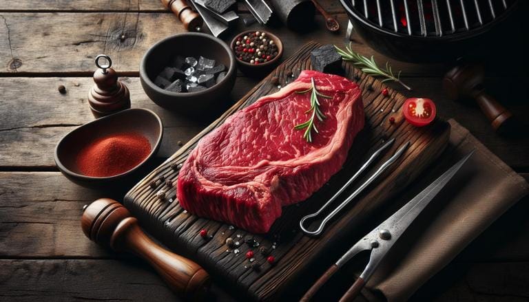 A fraldinha é um corte de carne bovina localizado na parte traseira do animal, próximo ao abdômen. É conhecida por sua textura macia e sabor intenso, sendo ideal para churrascos. (imagem gerada com inteligência artificial)