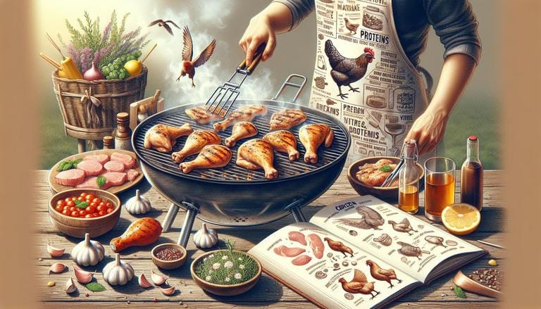 Frango é a designação comum para a carne de aves do gênero Gallus gallus domesticus, amplamente consumida mundialmente por sua versatilidade e sabor. É rico em proteínas e pode ser preparado de diversas formas. (imagem gerada com inteligência artificial)