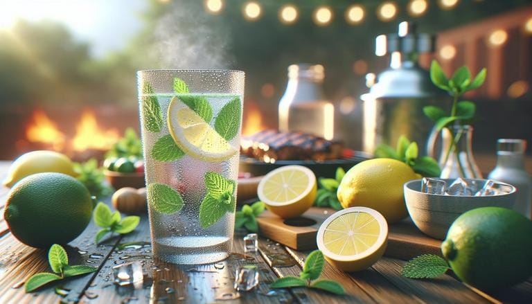 Hidratação - Hidratação é o processo de absorção de líquidos pelo corpo, essencial para manter as funções vitais e a saúde das células, tecidos e órgãos. - Um churras - Imagem gerada por IA