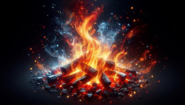 Intensidade do fogo - Intensidade do fogo refere-se à quantidade de energia liberada durante a combustão em uma área específica em um determinado período. É medida em kW/m². - Um churras - Imagem gerada por IA