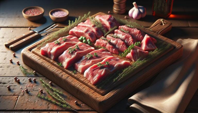 Vitela - Vitela é a carne de bovinos jovens, geralmente de bezerros com idade entre uma semana e três meses, conhecida por sua textura macia e cor clara. - Um churras - Imagem gerada por IA