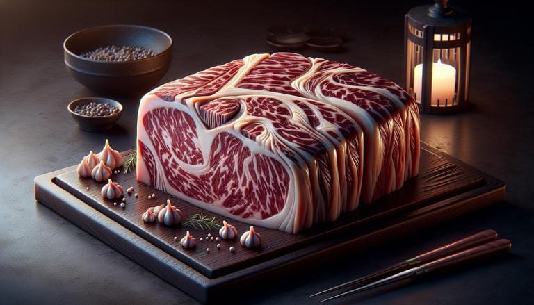 Wagyu - Wagyu é uma raça de gado originária do Japão, conhecida pela carne extremamente macia e marmorizada devido ao alto conteúdo de gordura intramuscular. É considerada uma das carnes mais premium e caras do mundo. - Um churras - Imagem gerada por IA