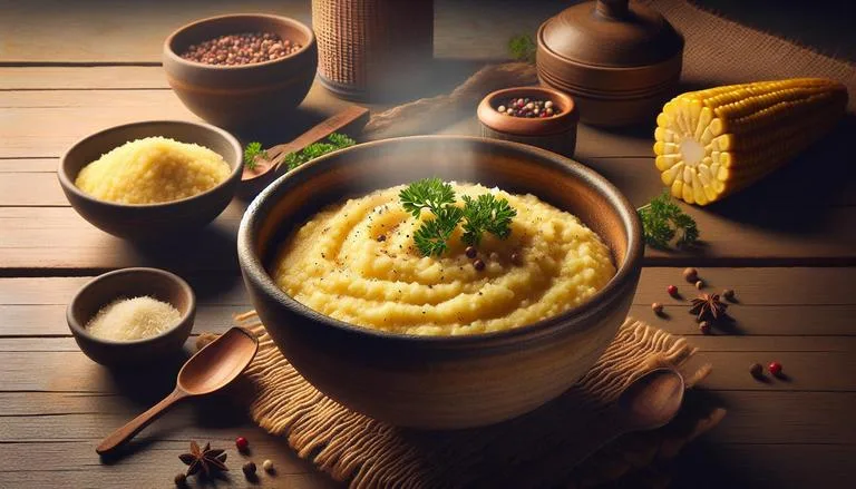 Xerém - Xerém é uma preparação culinária brasileira feita de milho triturado, cozido até atingir uma consistência pastosa, semelhante à polenta. É comum na região Nordeste do Brasil. - Um churras - Imagem gerada por IA