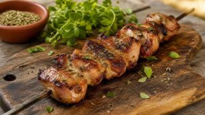 Espetinho de Porco com Orégano: Receita Autêntica - Um churras - Imagem gerada por IA