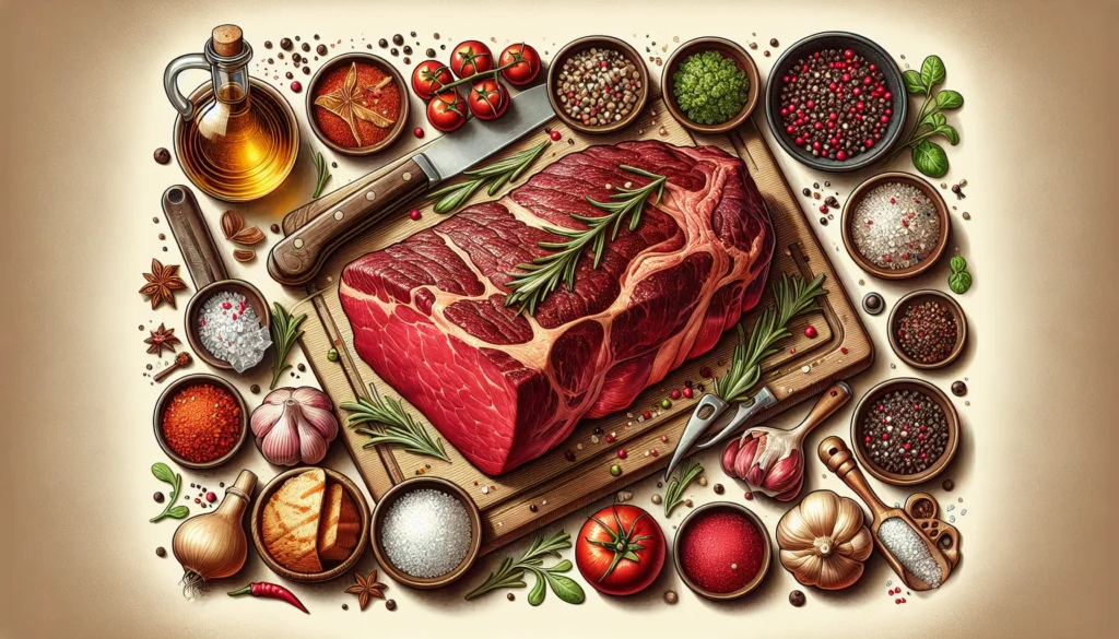 Alcatra é um corte de carne bovina macio e suculento, extraído da parte traseira do animal. É muito apreciado em churrascos e pode ser preparado de diversas formas. (imagem gerada com inteligência artificial)