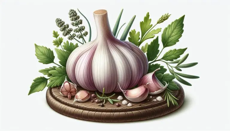 O alho é uma planta bulbosa comestível, conhecida cientificamente como Allium sativum, amplamente usada como tempero e remédio natural devido às suas propriedades antibacterianas e antioxidantes. (imagem gerada com inteligência artificial)