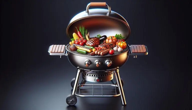 Uma churrasqueira é um dispositivo de cozimento que utiliza carvão, lenha, gás ou eletricidade para assar alimentos, principalmente carnes, por meio de calor direto ou indireto. (imagem gerada com inteligência artificial)