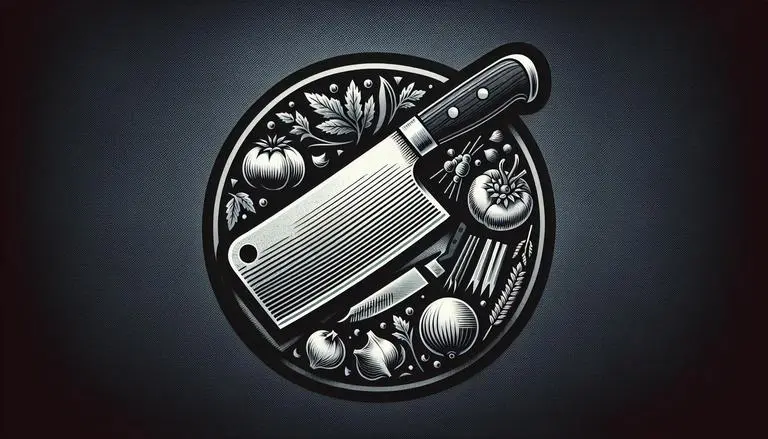 Cutelo é uma faca de cozinha larga e pesada, utilizada principalmente para cortar ossos e carnes grossas, tendo também aplicações em picar e triturar outros alimentos. (imagem gerada com inteligência artificial)