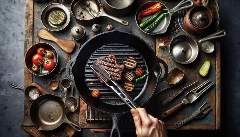 Frigideira é um utensílio culinário com fundo plano, bordas baixas e geralmente uma alça, usado para fritar, grelhar ou saltear alimentos. (imagem gerada com inteligência artificial)