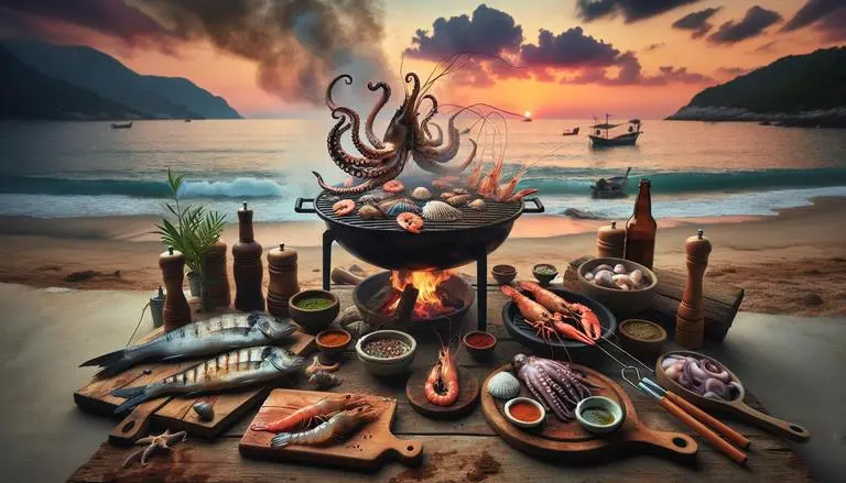 Frutos-do-mar é um termo genérico que engloba organismos marinhos comestíveis, incluindo variados tipos de peixes, moluscos, crustáceos e outros invertebrados aquáticos. (imagem gerada com inteligência artificial)