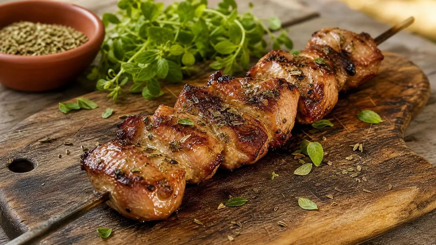 Espetinho de Porco com Orégano: Receita Autêntica - Um churras - Imagem gerada por IA