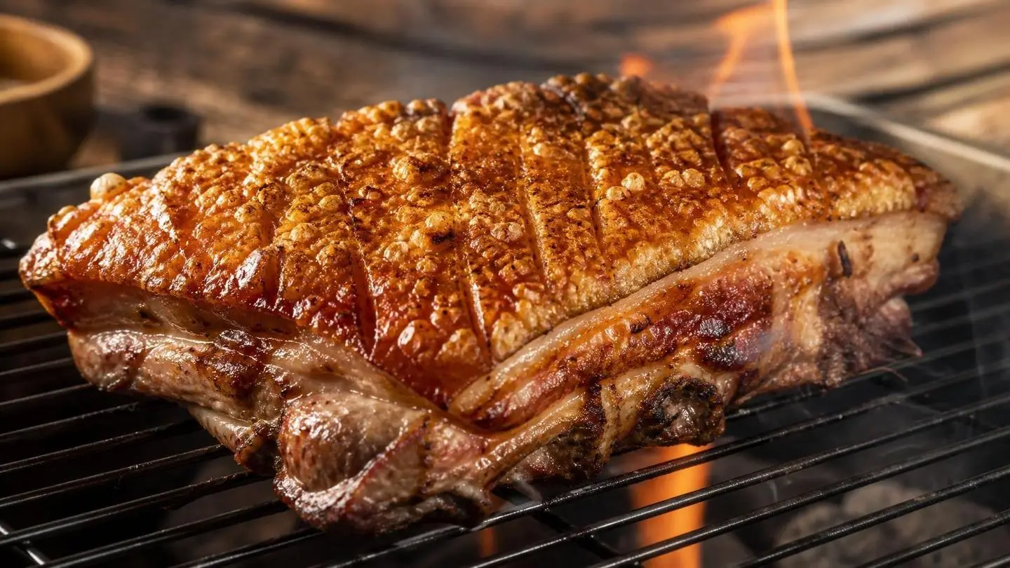 Peito de porco no churrasco: como preparar - Um churras - Imagem gerada por IA